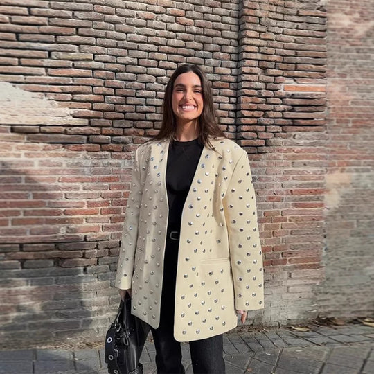 Damen Elegante Blazerjacke mit glamourösen Steinapplikationen R&B
