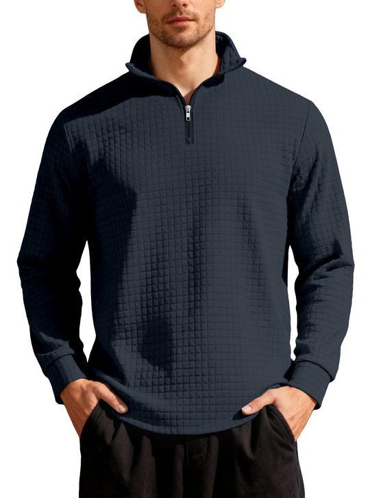 Herren nan City-Thermo-Pullover mit kurzem Reißverschluss Stehkragen und feiner Quadratstruktur R&B