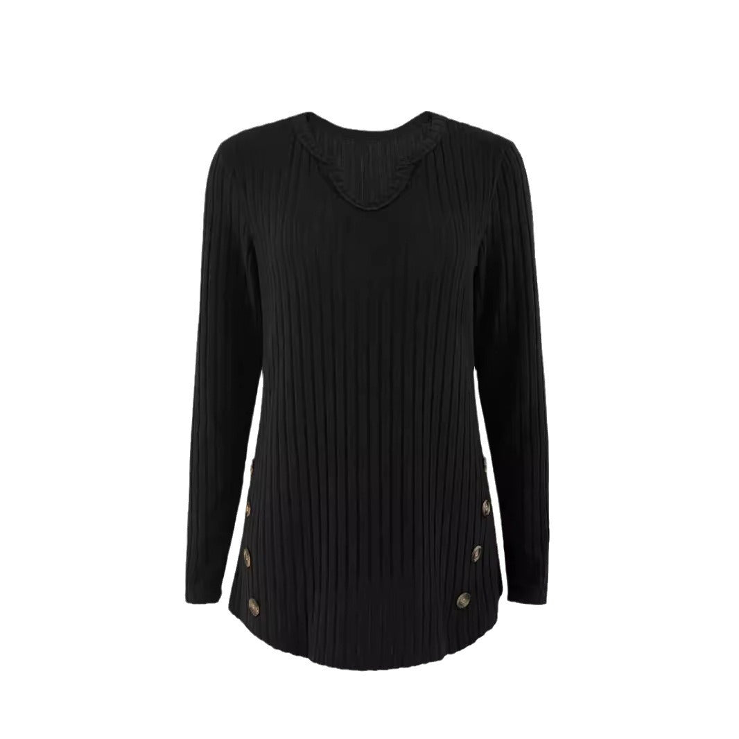 Damen Strickpullover mit seitlichen Knopfdetails und strukturiertem Rippdesign R&B