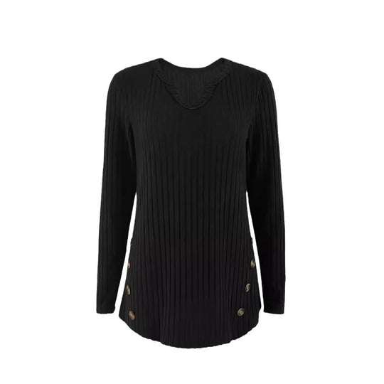 Damen Strickpullover mit seitlichen Knopfdetails und strukturiertem Rippdesign R&B