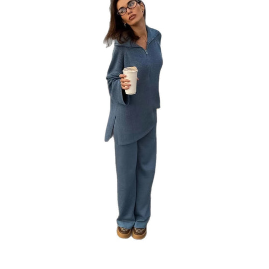 Damen lässiger Pullover mit halbem Reißverschluss und weitem Schnitt R&B