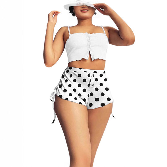 Damen Modisches Kurzoberteil und hoch taillierte Shorts Set mit Punkten R&B