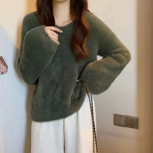 Damen Flauschiger Pullover mit weitem Schnitt R&B
