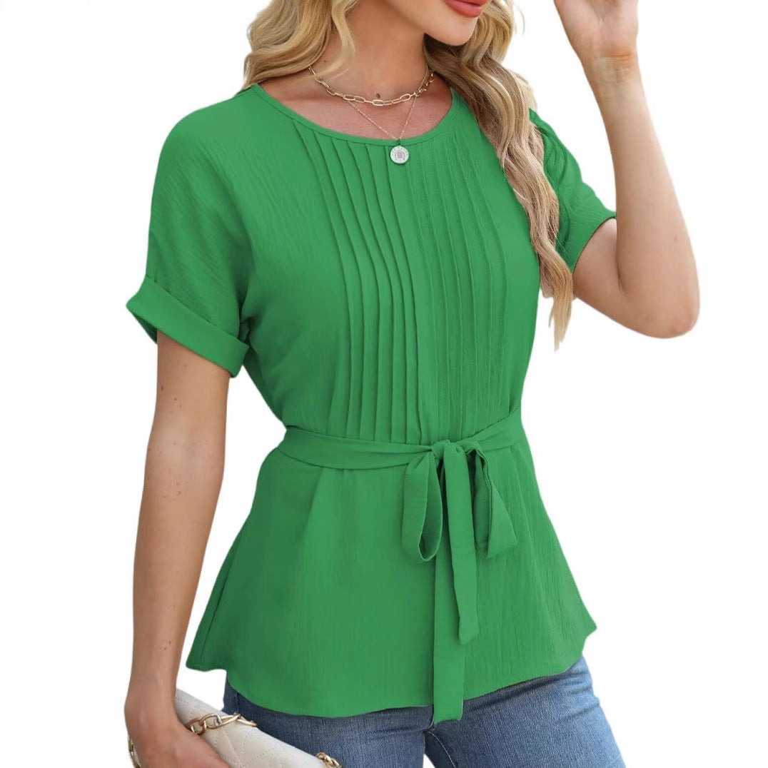 Damen Bluse mit Rüschendetails und seitlichem Gürtel R&B