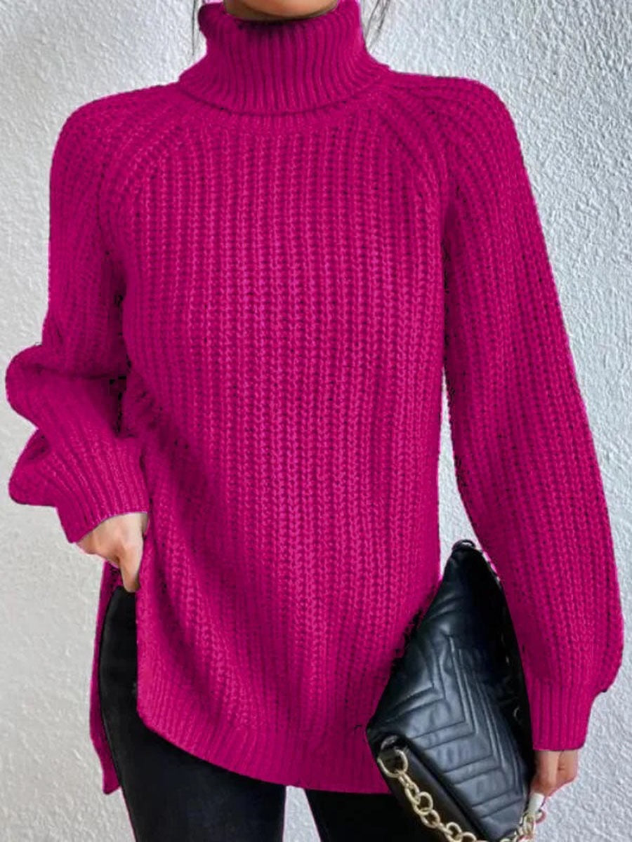 Damen Strickpullover mit hohem Kragen und strukturiertem Wabenmuster R&B