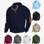 Herren nan Grobgestrickter Pullover mit Ellbogenpatches, Stehkragen und Knopfleiste R&B