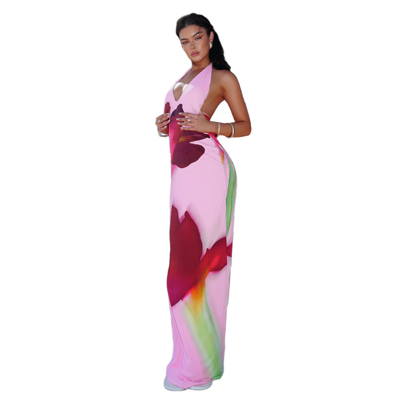 Damen Maxikleid mit floralem Design und tiefem Ausschnitt R&B