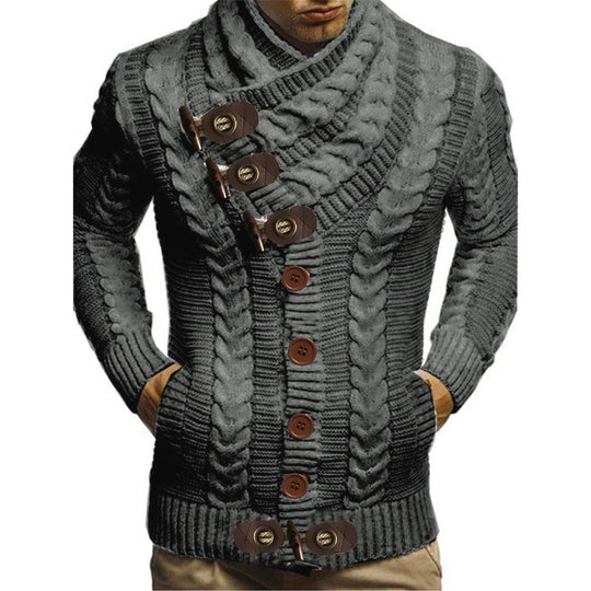 Herren Grobstrickjacke mit kreativem Schalkragen und Knopfdetails R&B