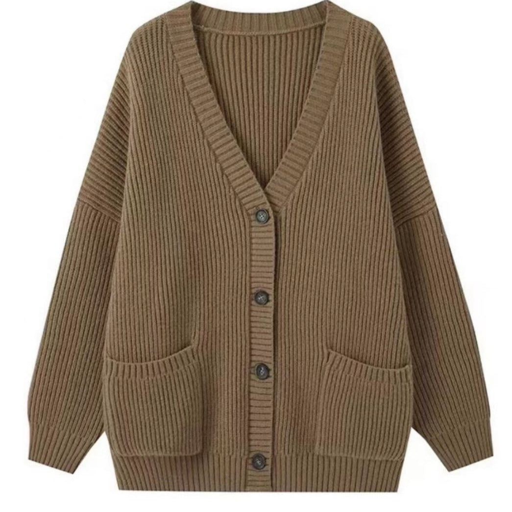 Damen Strickmantel mit offenen Taschen und grober Maschenstruktur R&B