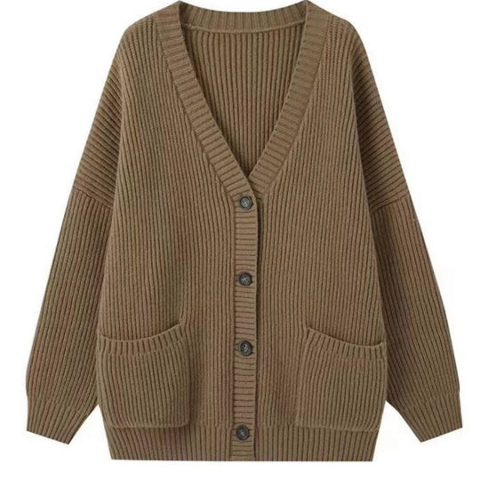 Damen Strickmantel mit offenen Taschen und grober Maschenstruktur R&B
