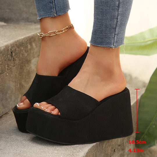 Damen Plateau-Sandalen mit transparentem Riemen und rutschfester Sohle R&B