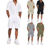Herren nan legeres Resort-Zweiteiler mit offenem Kurzarm-Hemd, Brusttasche und elastischer Bermuda R&B