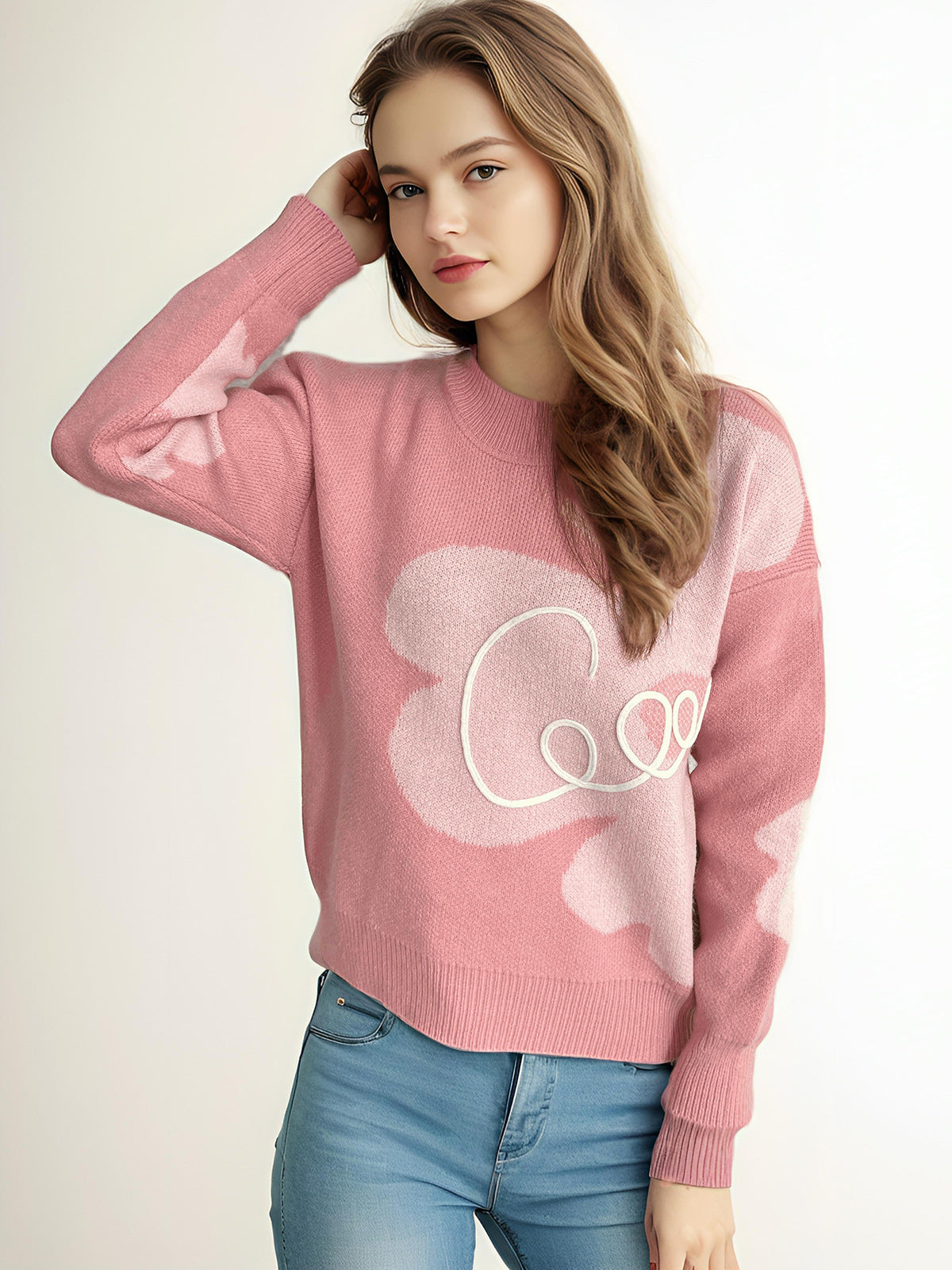 Damen gemütlicher Pullover mit kreativem Schriftzug und modernem Design R&B