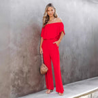 Damen Off-Shoulder Jumpsuit mit weitem Bein und elastischem Bund R&B