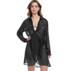 Damen Strandüberwurf mit elegantem Wickeldetail und transparentem Stoff R&B