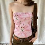 Damen Bandeau-Top mit floralen Motiven und elastischem Saum R&B