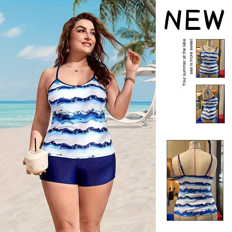 Damen Tankini mit dekorativem Wellenmuster