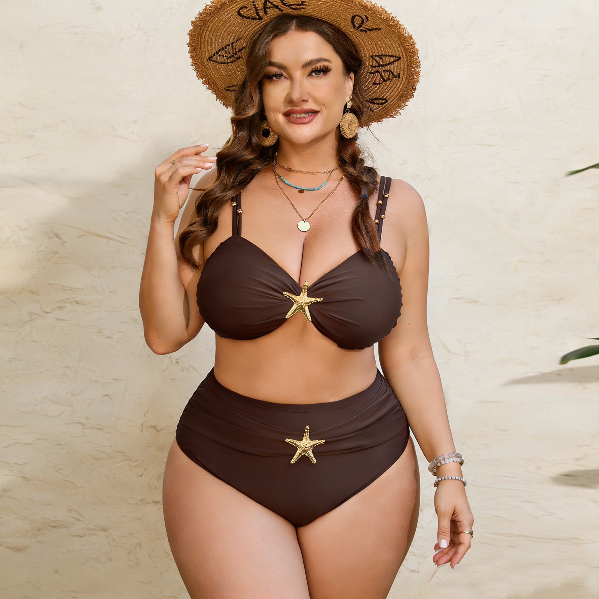 Damen High-Waist Bikini-Set mit eleganter Sternen-Applikation R&B