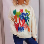 Damen Freizeitpullover mit buntem Herzmotiv und lässigem Schnitt R&B
