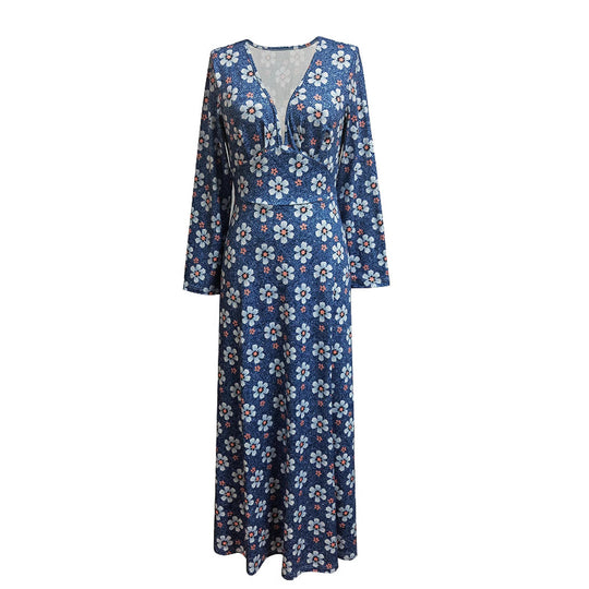Damen Maxikleid mit tiefem V-Ausschnitt und floralen Motiven R&B