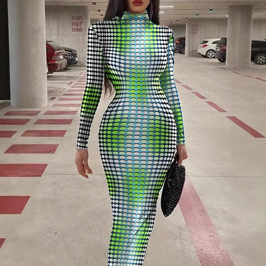 Damen Langärmliges Kleid mit modernem Punkten-Muster R&B