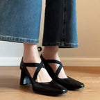 Damen elegante Pumps mit elastischen Kreuzriemen R&B