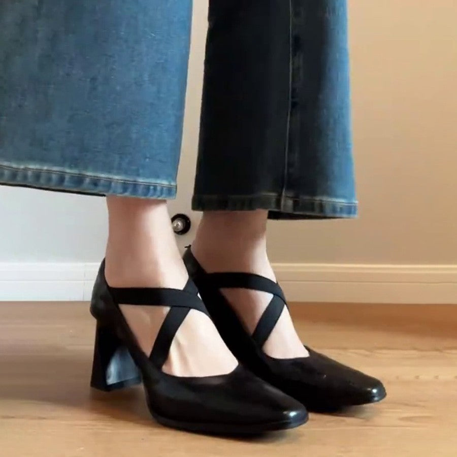 Damen elegante Pumps mit elastischen Kreuzriemen R&B