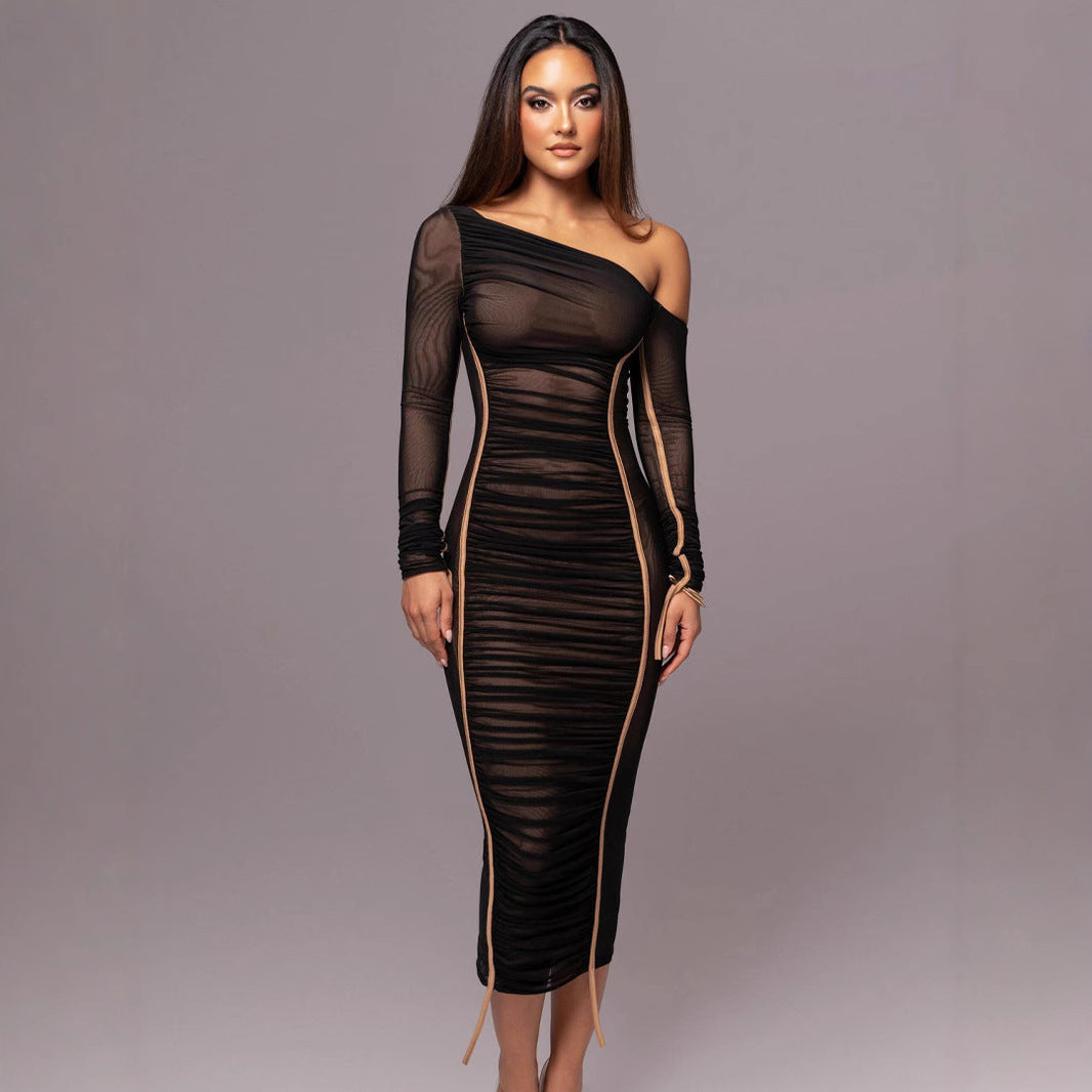 Damen Elegantes One-Shoulder Kleid mit Rüschen
