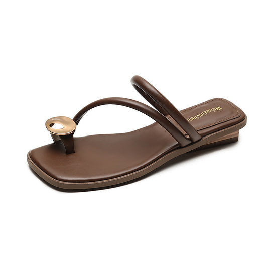 Damen elegante Zehentrenner-Sandalen mit modischem Riemendesign und Glanzakzent R&B