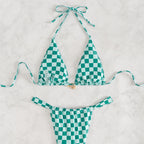 Damen Triangel-Bikini mit modernem Karodesign und verstellbaren Bändern R&B