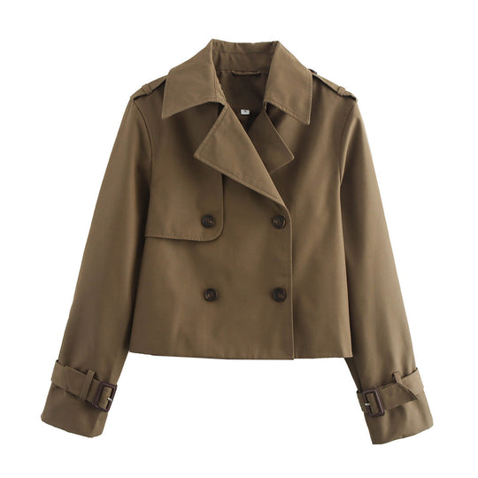Damen cropped Trenchjacke mit doppelter Knopfleiste und verstellbaren Ärmeln R&B
