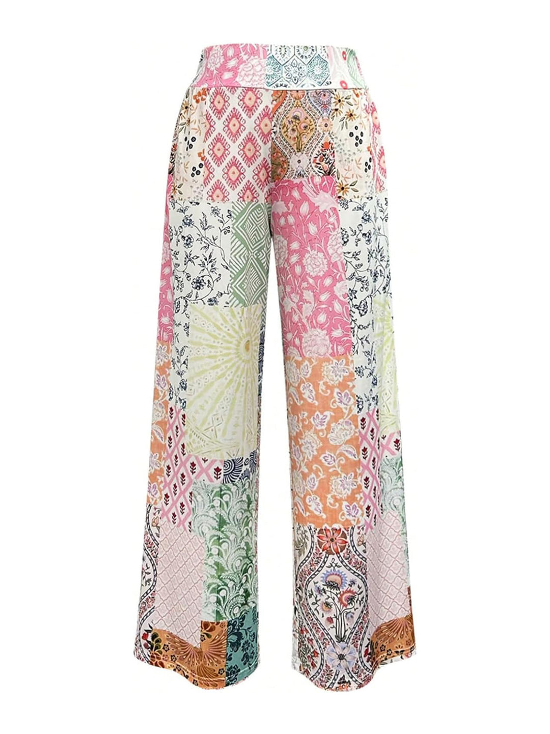Damen Komfortable weite Stoffhose mit buntem Patchwork-Muster R&B