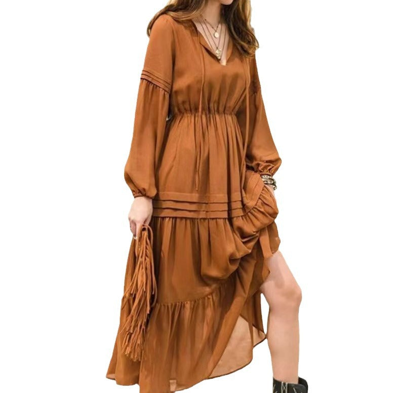 Damen Boho Maxikleid mit raffinierten Details und V-Ausschnitt R&B