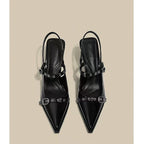 Damen elegante Slingback-Pumps mit spitzem Zehenbereich und modischen Schnallen R&B