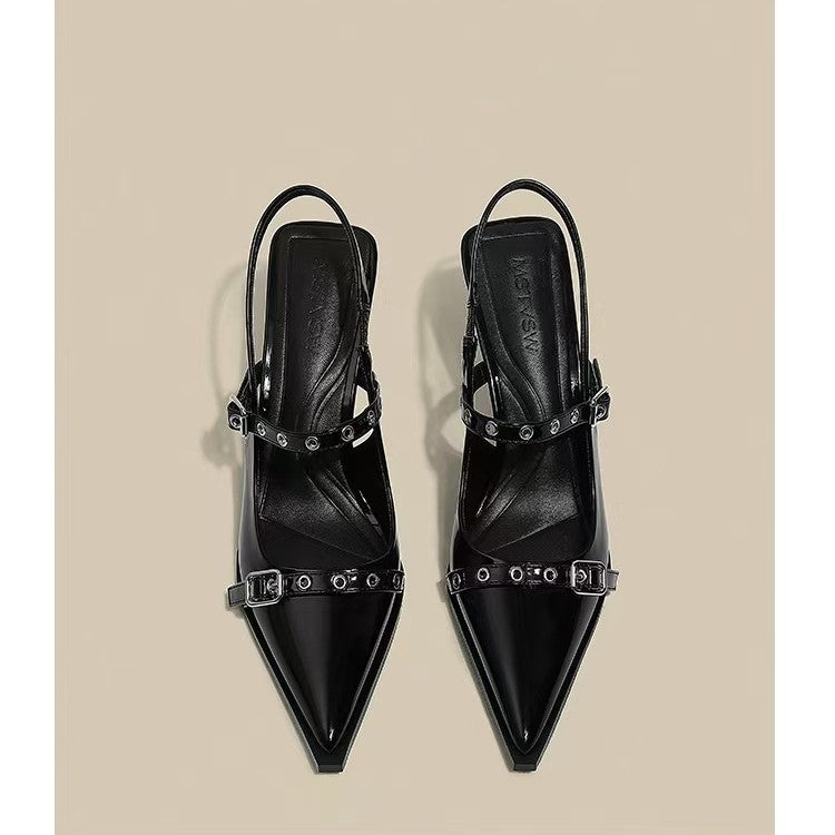 Damen elegante Slingback-Pumps mit spitzem Zehenbereich und modischen Schnallen R&B