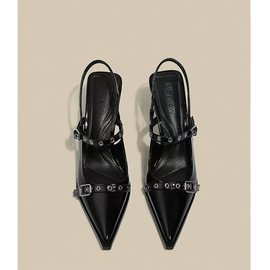 Damen elegante Slingback-Pumps mit spitzem Zehenbereich und modischen Schnallen R&B