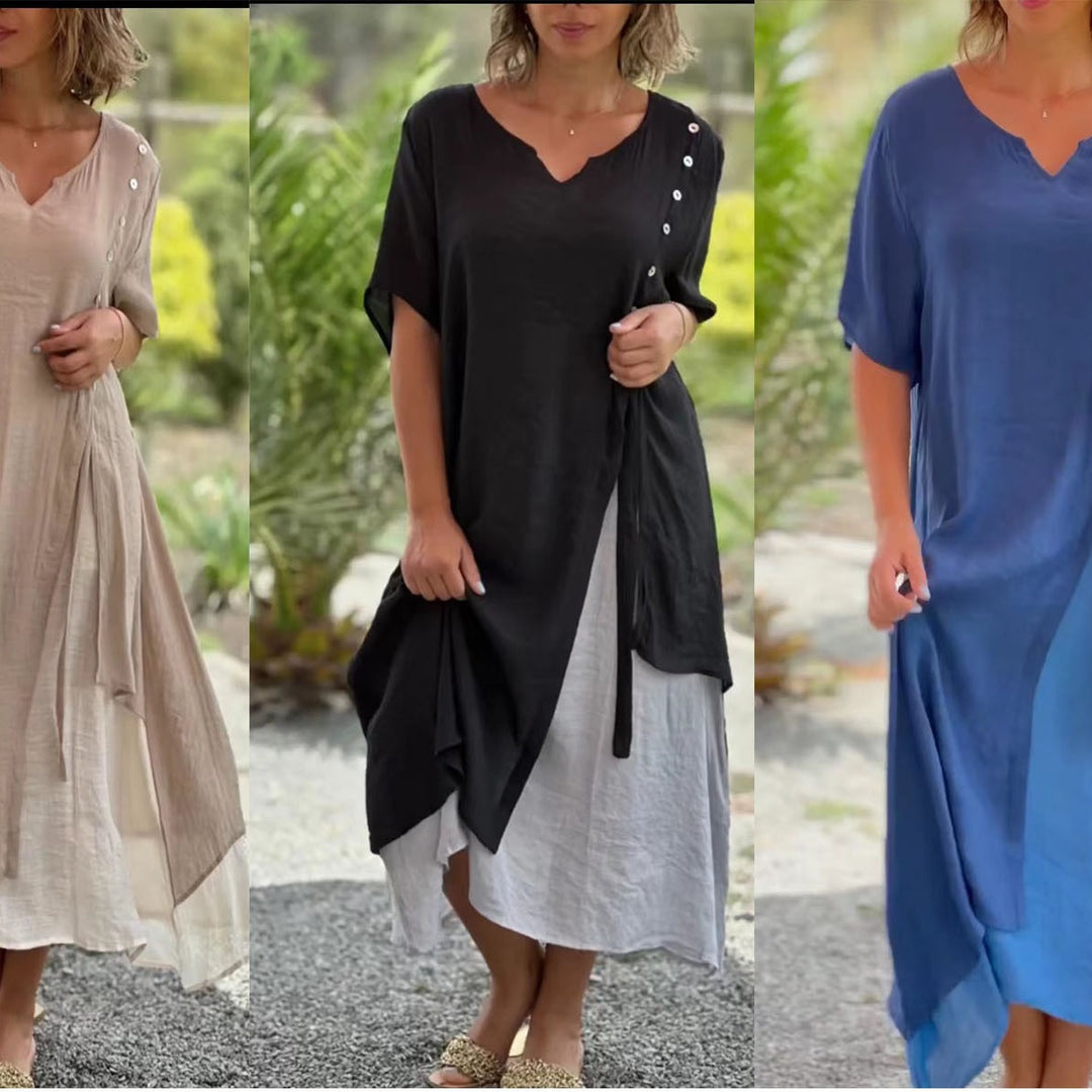 Damen Midi-Kleid mit seitlichem Schlitz und knöpfbarem Detail R&B