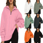 Damen nan Oversized Sweatshirt mit Kurzreißverschluss, Stehkragen und Kängurutasche R&B