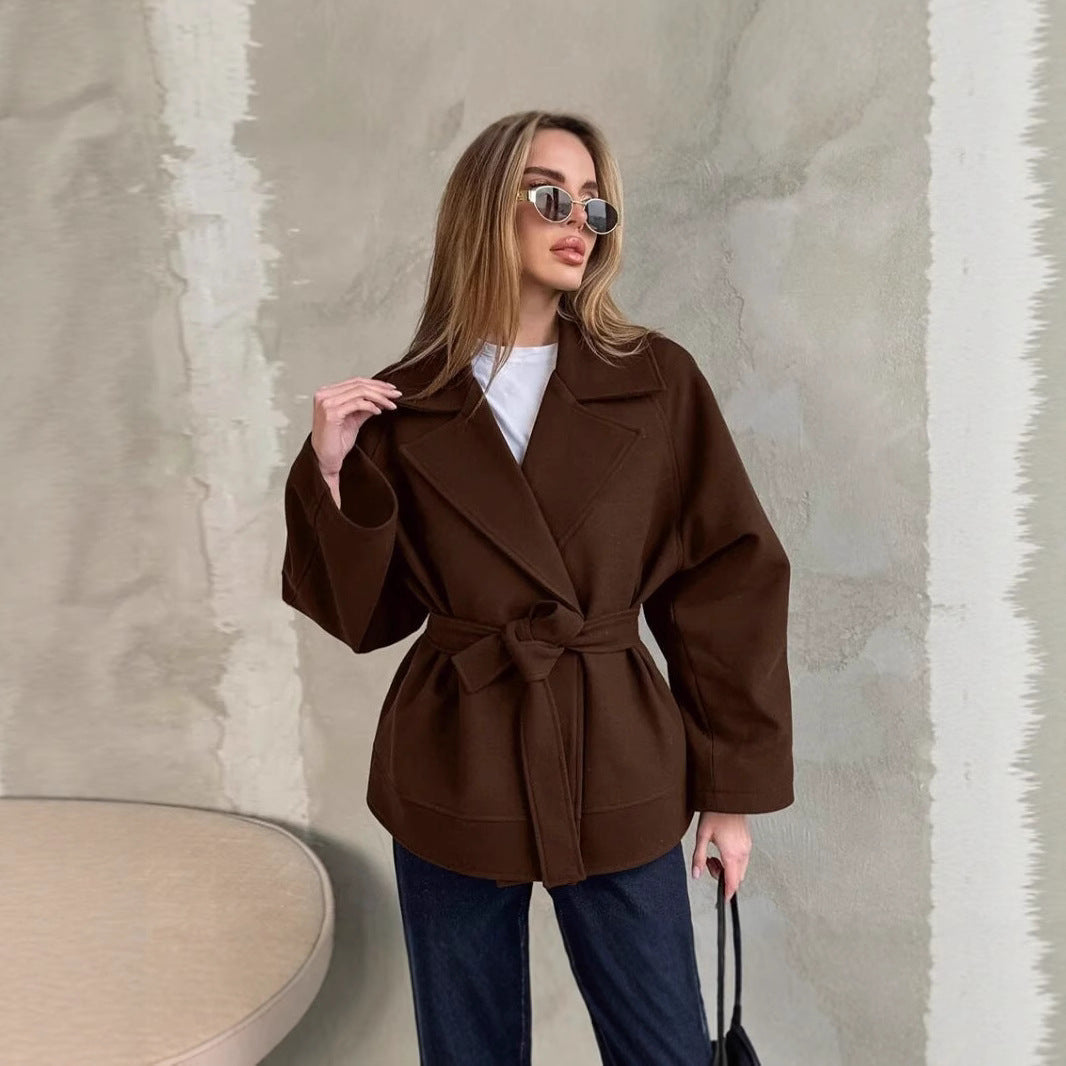 Damen Modische Wickeljacke aus hochwertigem Material mit taillierbarem Gürtel R&B