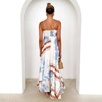 Damen Maxikleid mit elegantem floralem Design und schwingendem Rock R&B