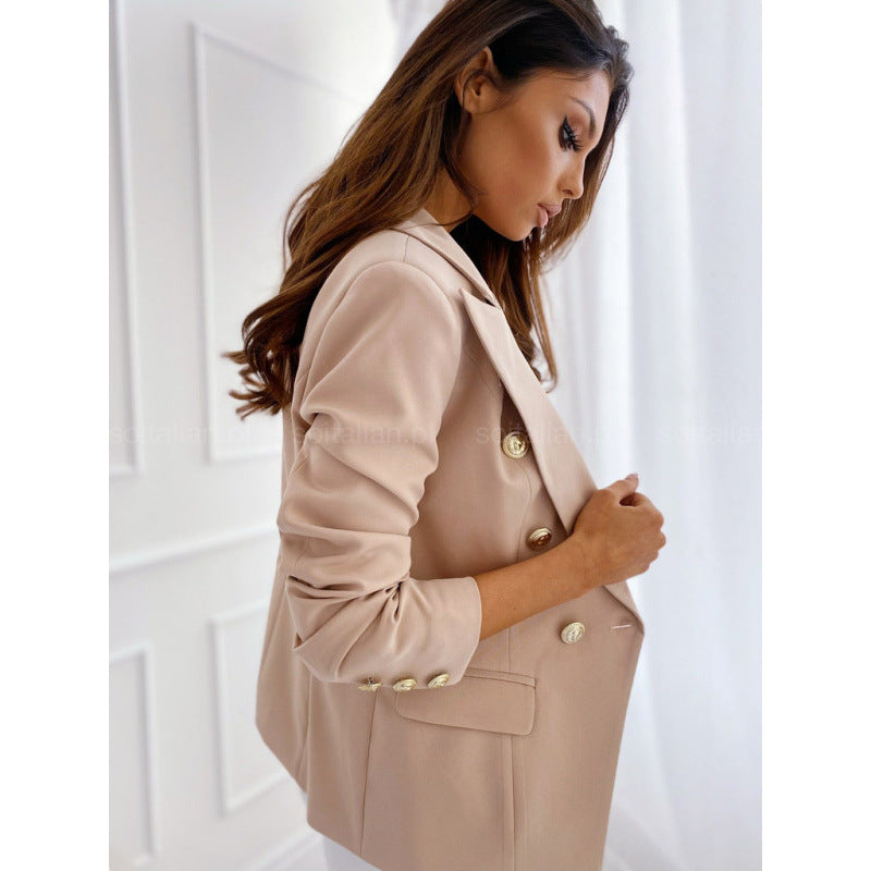 Damen eleganter Blazer-Anzug mit goldenen Knopfdetails R&B