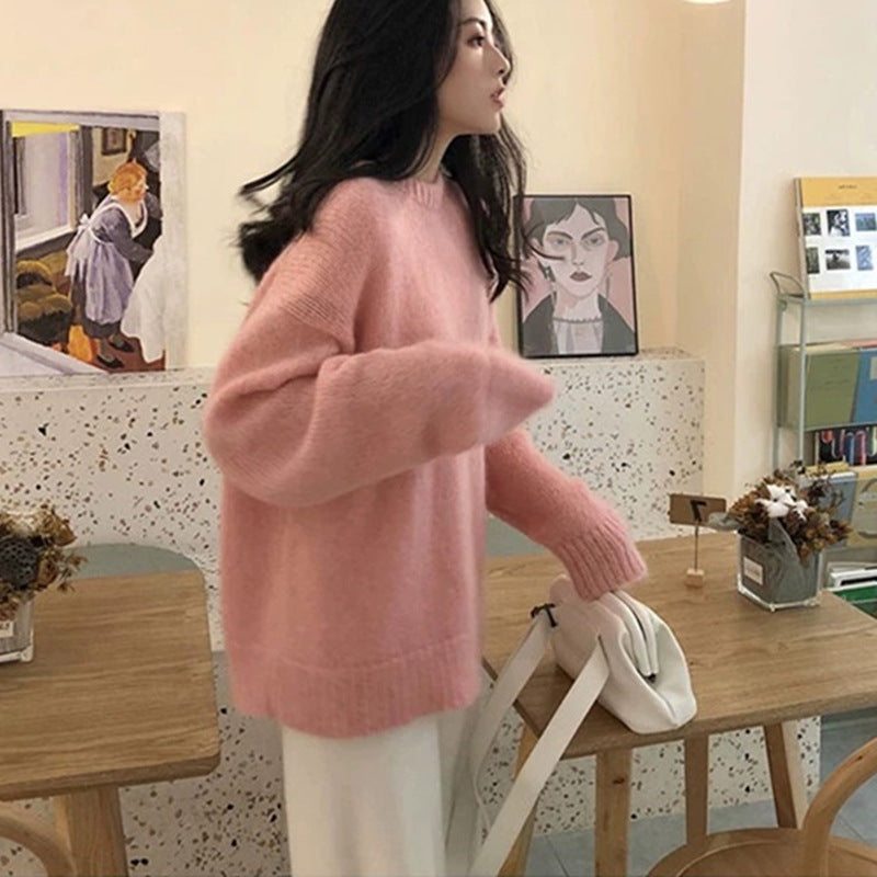 Damen Hochwertiger Strickpullover mit klassischem Rundhalsausschnitt und lässigem Schnitt R&B