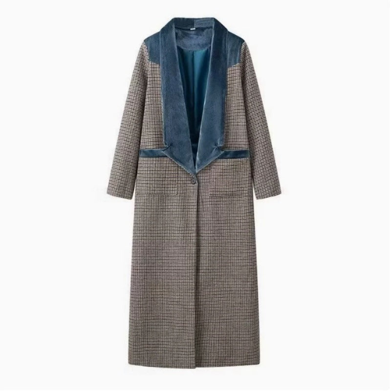 Damen eleganter langärmliger Mantel mit samtigen Akzenten R&B