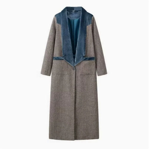 Damen eleganter langärmliger Mantel mit samtigen Akzenten R&B