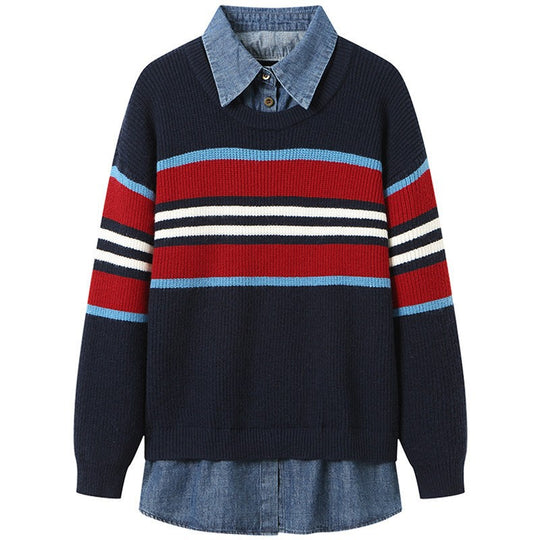 Damen gestreifter Strickpullover mit lässigem Schnitt und angenehmem Tragegefühl R&B