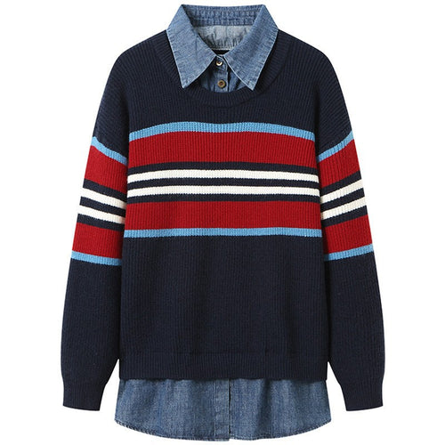 Damen gestreifter Strickpullover mit lässigem Schnitt und angenehmem Tragegefühl R&B