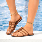 Damen modische Sandalen mit geflochtenem Design und robusten Metallakzenten R&B