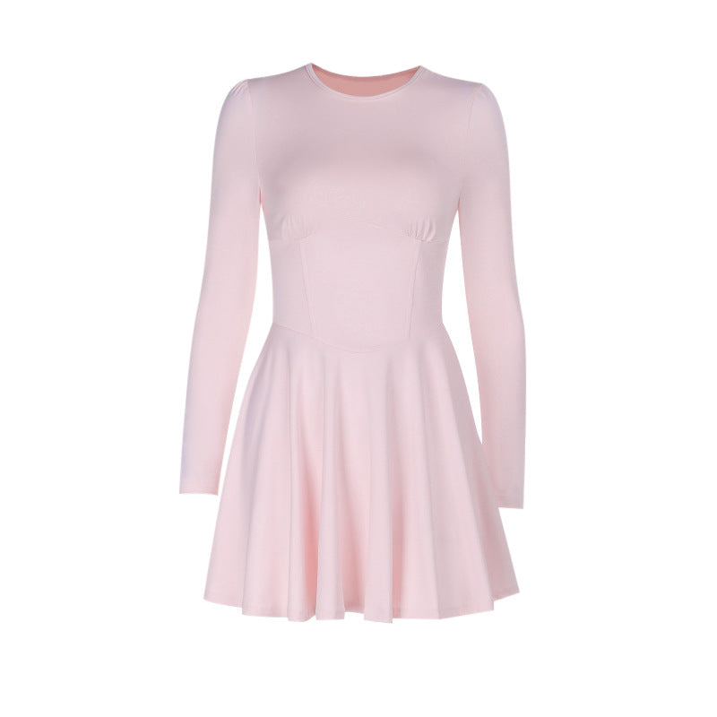 Damen elegantes Minikleid im klassischen A-Linien-Schnitt mit langen Ärmeln und schickem Herzausschnitt EB