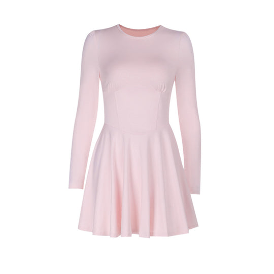 Damen elegantes Minikleid im klassischen A-Linien-Schnitt mit langen Ärmeln und schickem Herzausschnitt R&B