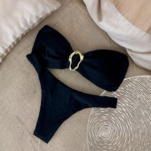 Damen Bikini-Set mit elegantem Bandeau-Oberteil und modischem Hosenumfang R&B